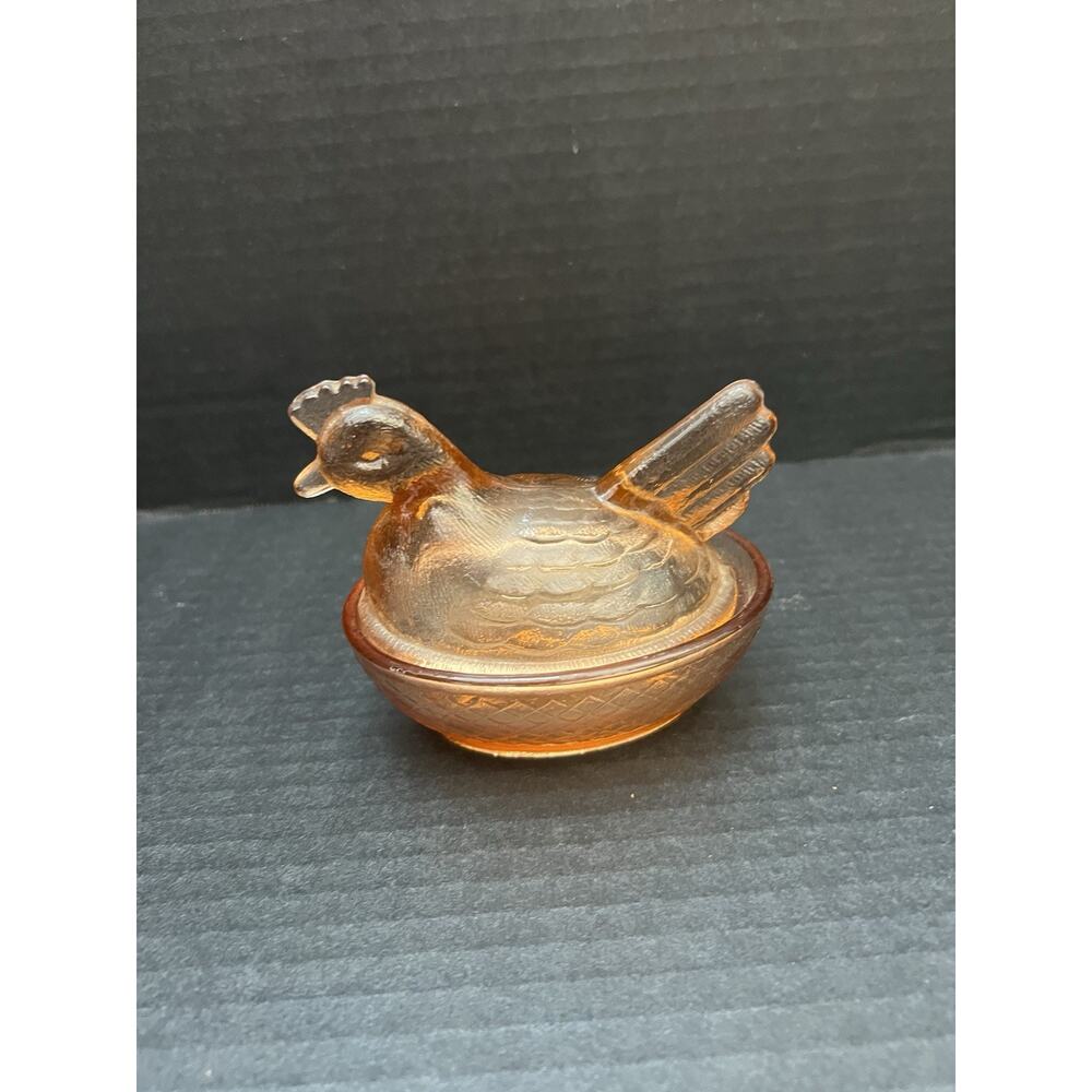 Vintage Amber Glass Hen on Nest Covered Dish